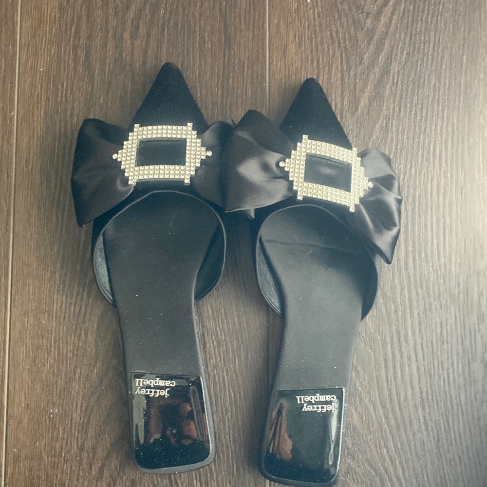 Jeffrey Campbell satin & embellished slides